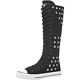 ANUFER Women Fashion Canvas Dance Boots Knee High Bicycling Boots Girls Fancy School Shoes