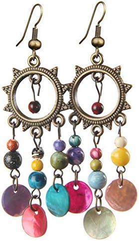 MOONBCT Dangle Drop Earrings Sunflower Beads Shell Copper Earring Jewelry for Women Girls (Colorful)