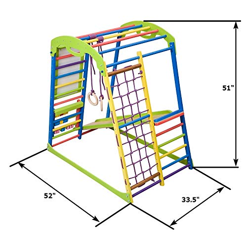Dani LLC Indoor Wooden Playground for Kids SportWood Indoor Gym Sets Up Climbing Ladder Swing Slide and Rings (SportWood Plus)