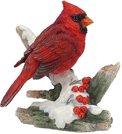 4.25 Inch Cardinal Bird on Snowy Branch Decorative Figurine, Red