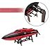 Blexy RC Boat High Speed 2.4G 4CH Electric RC Racing Boat with LCD Screen for Lakes and Outdoor Adventure (Red)