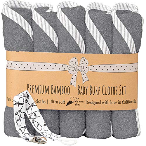 Burp Cloths Unisex 5 Pack Bamboo and Cotton w/ Pacifier Clip Ultra