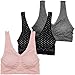 Stylzoo Women's Plus Size 3 Pack Seamless Wire Free Bra with Removable Pads Pink Black Dots Grey 3X