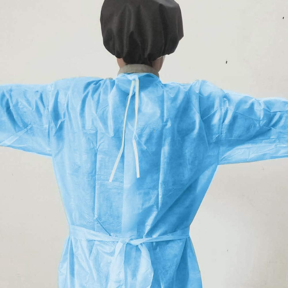 Isolation Gowns,10 Pack Adult Disposable Universal Isolation Gown, Blue Protective Gowns with Long Sleeves - Image 4