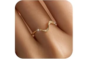 KIFUTENG Wave Ring, 925 Sterling Silver Ocean Wave Rings for Women Cubic Zirconia Self Reminder Up and Down High and Low Ring Ideal Minimalism Jewelry