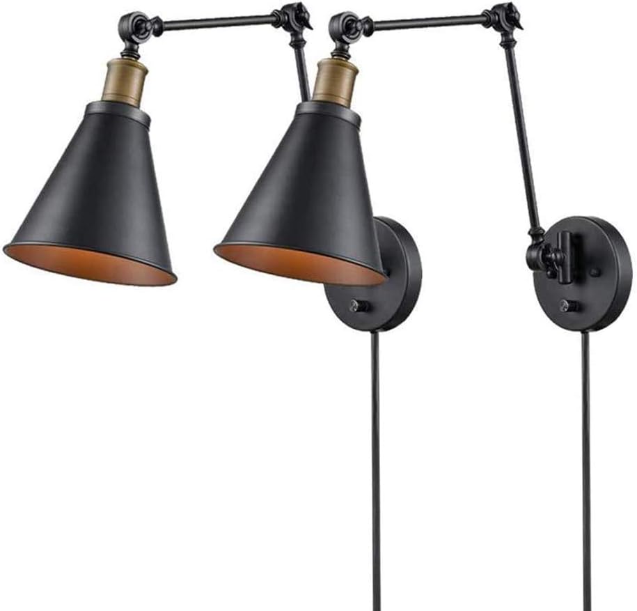 GAOJZ Rétro Industriel Applique Murale avec Interrupteur Prise Lampe Murale Ajustable Long Bras