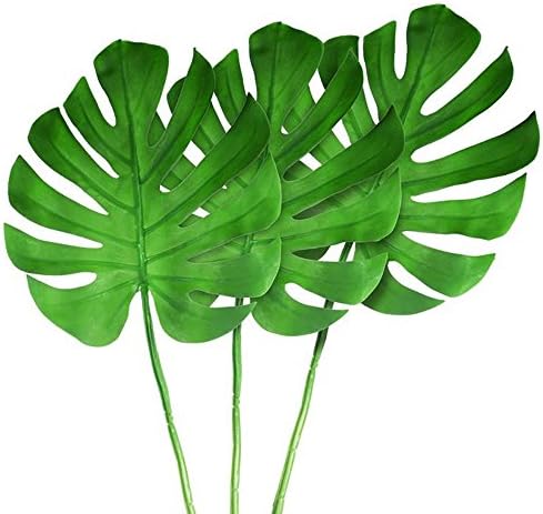 Palm Leaves,Tropical Artificial Leaves Faux Monstera Fake Palm 27.56" Leaf For Home Kichten Party Decorations 3PCS