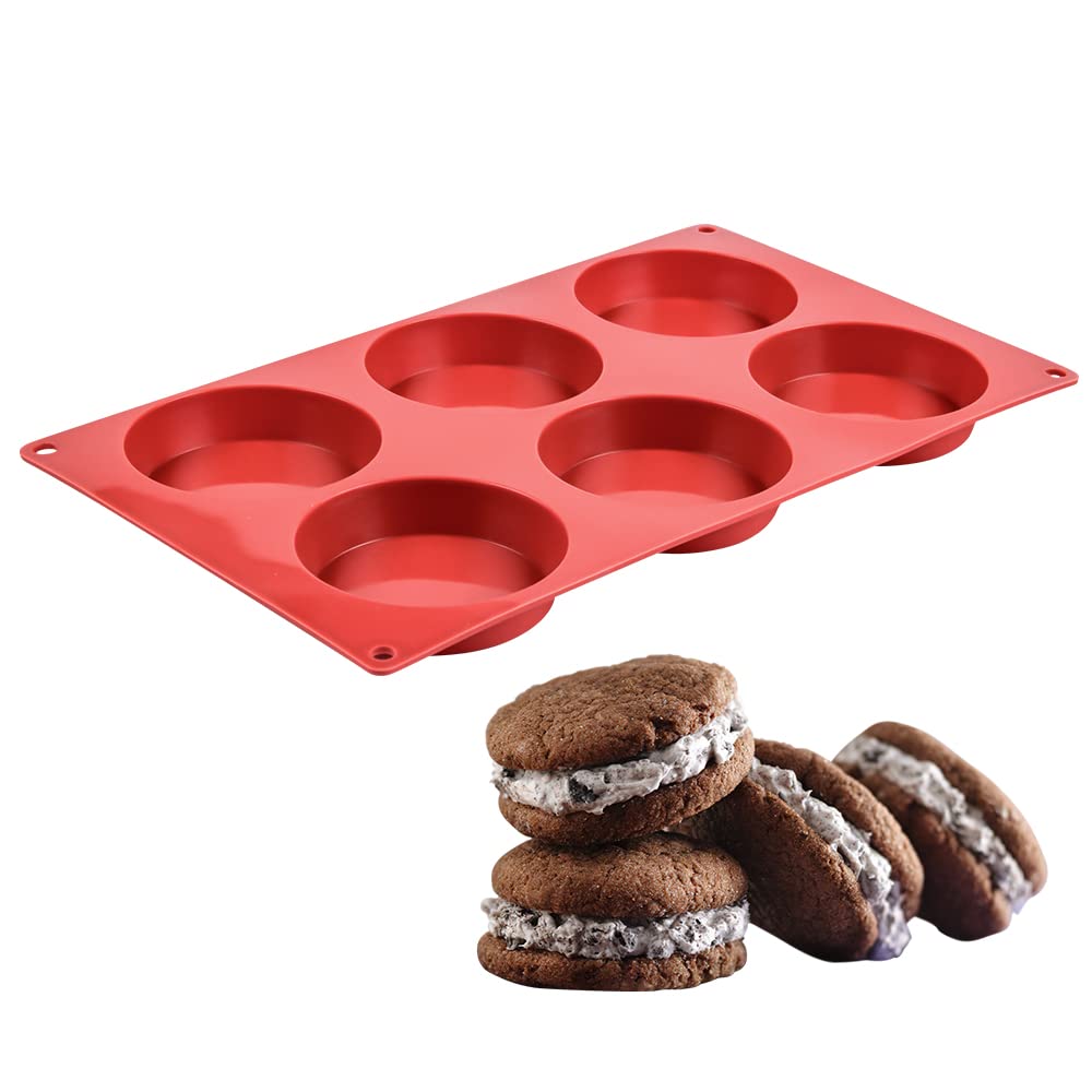 Photo 1 of CAKETIME Silicone Egg Molds - Muffin Top Pan Whoopie Pie Pan 3" Round Silicone Baking Mold for Whoopie Pie, Corn Bread, Egg bites, English muffins, Tarts 1 Pack