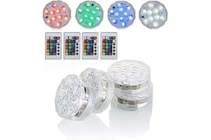 MATA LEON Submersible Led Lights with Remote Pond Lights Battery Powered10 RGB LEDs 16 Colors Change Waterproof Led Lights for Wedding Party Aquarium Base Hot Tub Fish Tank Hookah Tank Halloween (4 Pack)