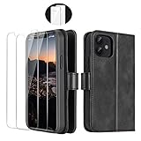 iPhone 12 Mini 2020 5.4 Inch Wallet Case, [2 Pieces Glass Screen Protectors], [R