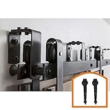 HomeDeco Hardware New Style 5-16 FT Bypass Sliding Barn Door Hardware Black Steel Track For Double Wooden Doors Indoor Closet Kitchen Kit (7.5 FT New style bypass kit)