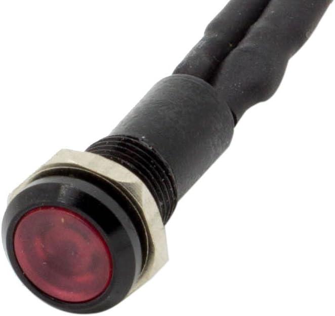 Alpinetech 6mm 1/4" Red 12V LED Metal Indicator Pilot Custom Dash Light Lamp with Black Body PLB-6