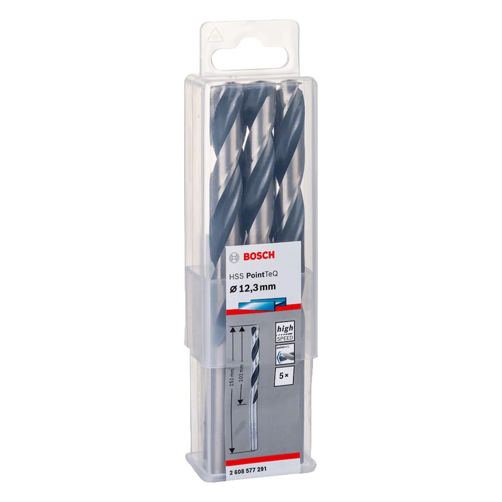 Bosch Professional 5-piece PointTeQ HSS Twist Drill Bit (for Metal, 12.3 x 101 x 151 mm, Drill Driver Accessories)