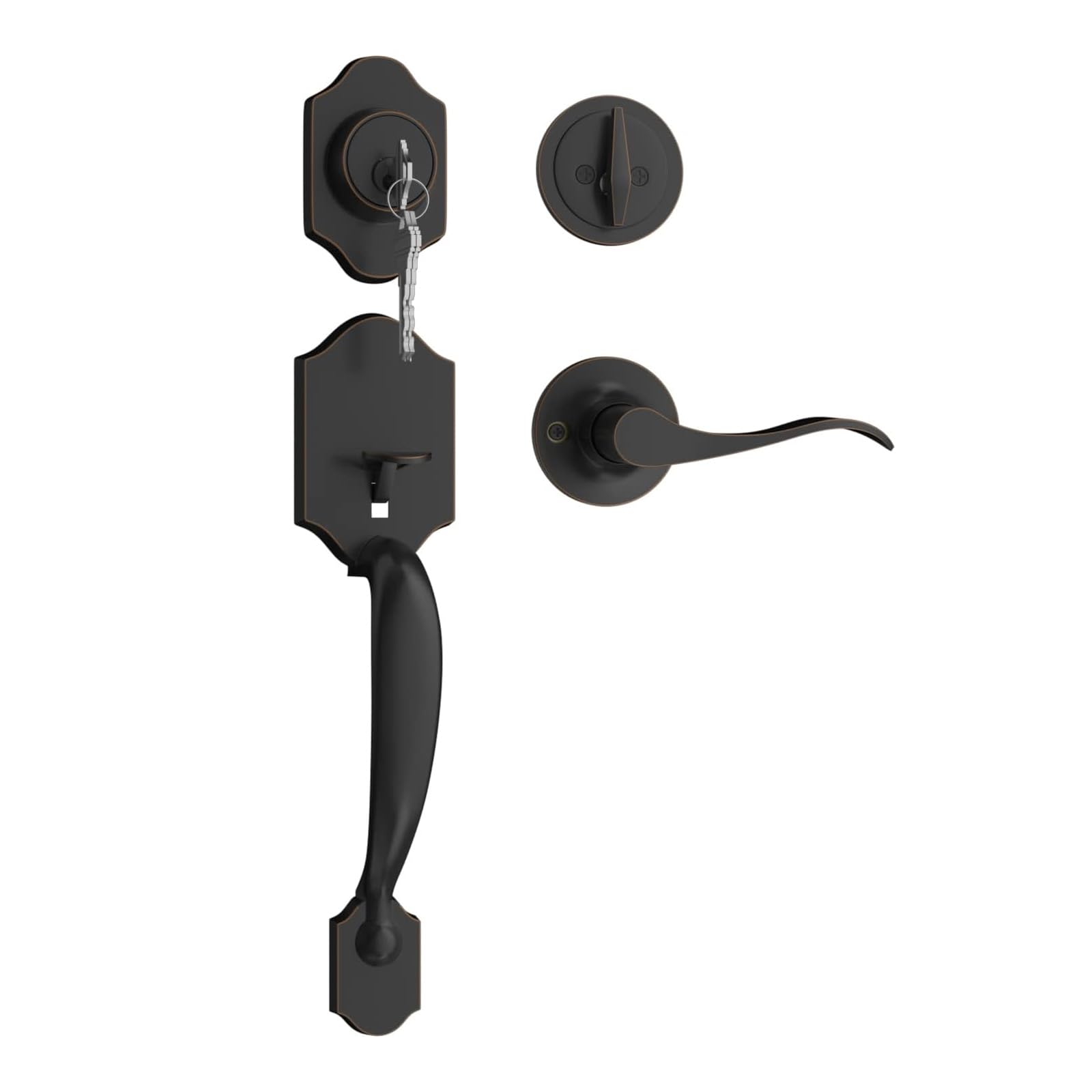 Yolispa Front Door Handle And Lock Set - Reversible Black Entry Door Handle With Deadbolt
