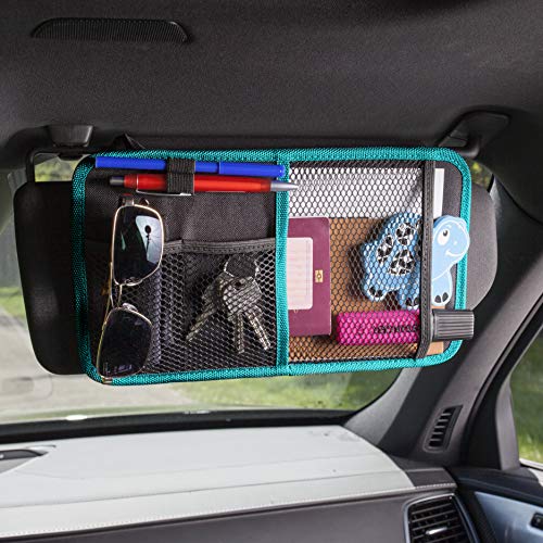 Car Organizer for Back Seat | Eco-Friendly & Strong | Kick Mat Protects Backseat | Free Visor Organizer | Storage for Toys, Travel Accessories, Tablet | Baby Shower Gift Box (Green and Black)