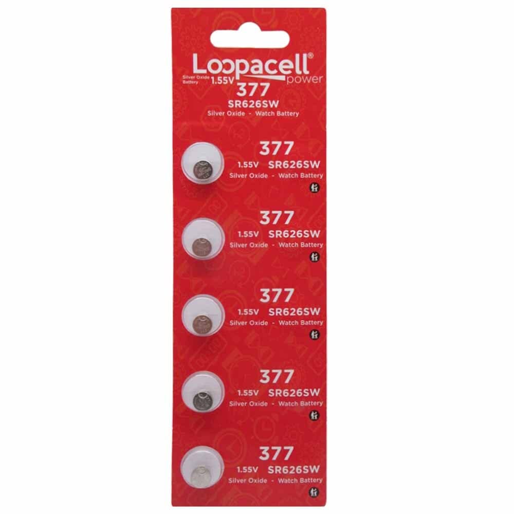 Photo 1 of LOOPACELL 377/376 / SR626W / SR626SW / Silver Oxide Watch Batteries (Pack of 5) - 1.55V Long Lasting Coin Cell Battery for Watches, Toys, Decorations, Wristwatches, Remote Control, Mini Radio