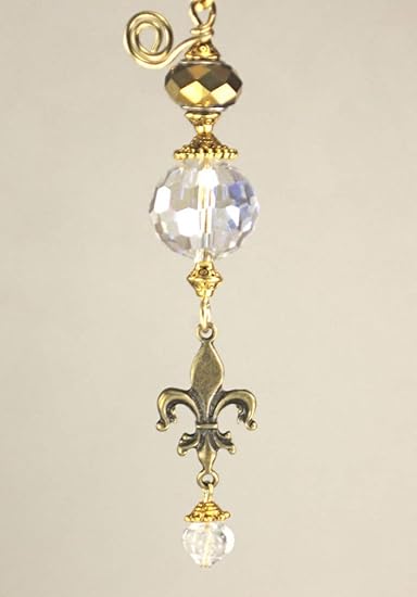 Brass Fleur De Lis And Crystal Clear Faceted Glass Ceiling Fan