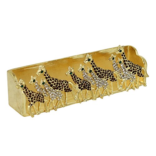 Family of Giraffes Business Card Holder for Desk Display Stand Gold Bejeweled