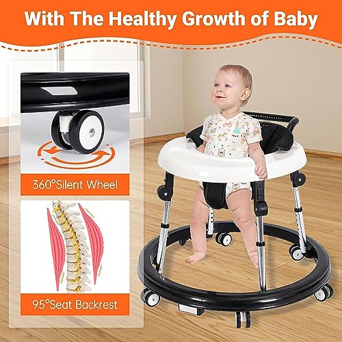 Hcosmy Baby Walker Foldable with 9 Adjustable Heights, Baby Walkers and Activity Center for Boys Girls Babies, Baby Walker and Bouncer Combo with Wheels Portable Anti-Rollover