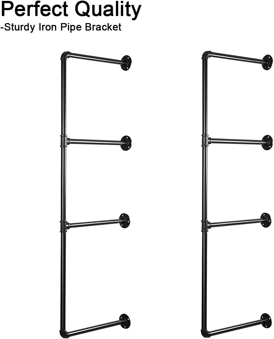 2-Pack Industrial Pipe Shelf Bracket, 3-Tier Wall Mounted Iron Shelving Bracket Vintage Black for DIY Shelf Office Room Kitchen (Plank Not Included): Home Improvement