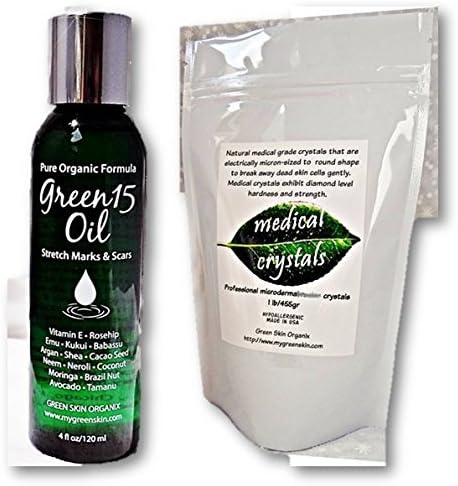 Best Stretch Mark STARTER KIT microdermabrasion medical crystals & Organic Green15 Oil