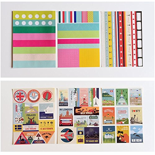 12 Sheets Paper Stamp Sticker DIY Vintage Retro Classic Travel Stickers for Diary Scrapbooking Calendar Planner Stationery Decor School Supplies(8 Sheets Paper Sticker + 4 Sheets PVC Sticker)