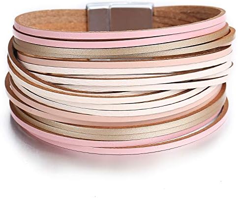 Multi-Layer Leather Bracelet Magnetic Clasp Handmade Braided Wrap Bracelet Jewelry for Women,Girl Gift