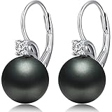 ZowBinBin 925 Sterling Silver 10mm Pearl Earrings,Beautiful Black Pearl Earrings,White Pearl Dangle Earrings Hypoallergenic Shell Pearl Earrings