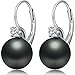 ZowBinBin 925 Sterling Silver 10mm Pearl Earrings,Beautiful Black Pearl Earrings,White Pearl Dangle Earrings Hypoallergenic Shell Pearl Earrings