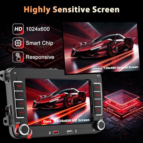 Car Radio for VW Golf 5 Golf 6 Polo Touran Passat Tiguan Skoda Touran EOS, Apple CarPlay and Android Auto Wireless, 7 Inch Screen Bluetooth FM AM USB RDS SWC Mirror Link for iOS/Android+Canbus