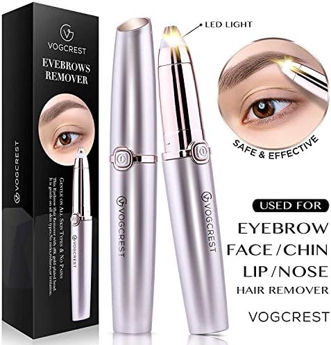 Eyebrow Hair Remover, Vogcrest Electric Painless Eyebrow Trimmer Epilator for Women, Portable Eyebrow Hair Removal Razor with Light - Rose Gold