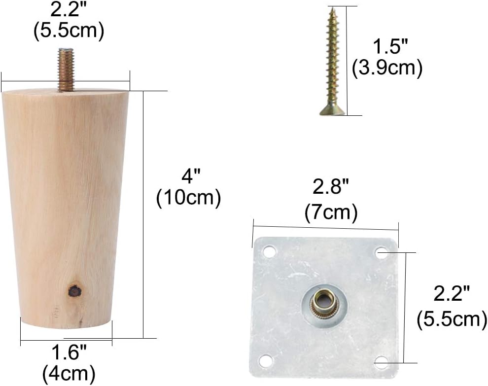 Sourcingmap 4 Inch Round Solid Wood Furniture Legs Sofa Couch Chair Table Desk Closet Cabinet Feet Replacement Adjuster Set of 4 - Image 3