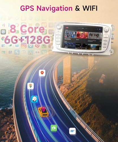6G+128G 8 Core Wireless Carplay Android Car Radio for Ford Focus II MK2 Mondeo S-Max C-Max Galaxy 7 Pollici Car Radio Android Auto GPS WiFi Mirror Link Bluetooth FM/RDS/DSP/SWC Telecamera Posteriore