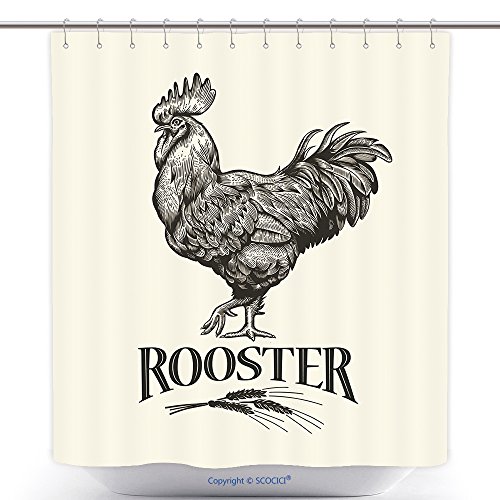 Mildew Resistant Shower Curtains Rooster Cock Illustration In Vintage Engraving Style Grunge Label Sticker For The Farms And 505996975 Polyester Bathroom Shower Curtain Set With Hooks