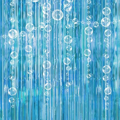 Decor365 Under The Sea Party Decorations Bubble Garland Backdrop Mermaid Streamer Ocean Theme Streamer Foil Fringe Curtain Beach Pool Theme Background Baby Shower Birthday Party Decor
