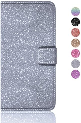 Dreams Mall(TM)iPhone 6 Plus Case,iPhone 6 Plus Leather Case,Wallet Case Glitter Effet Flip Case Cover Holster Protection for iphone6plus 5.5 inch,Silver