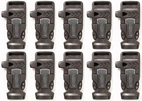 Side Release Whistle Buckle w/ Flint Fire Starter, Parachute Cord / Paracord Bracelet (10)