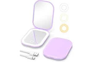 Gospire Lighted Compact Mirror with Light and Magnification 1X/3X, Stepless Dimming and Three-Color Adjustable Lights, Rechargeable Battery and Compact Size for Purse and Travel -Purple