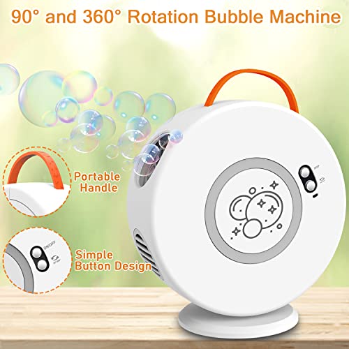 Bubble Machine for Children Automatic Bubble Blower Bubble Machine Portable Rechargeable Battery Operated Bubble Toy Electric Bubble Toy Rotated 90°/360° for Birthday Party (White)