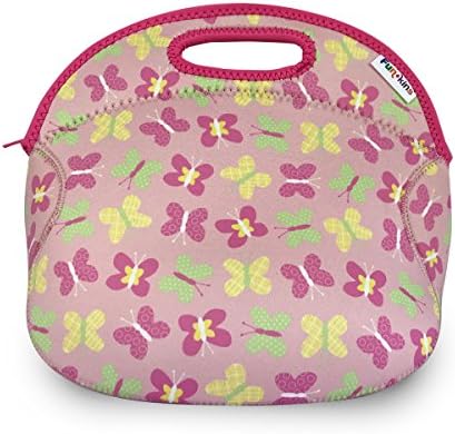 FUNKINS Insulated Neoprene Lunch Tote Bag for Kids, Extra Spacious, Inside Pocket, MACHINE WASHABLE, Durable, BUTTERFLY GARDEN