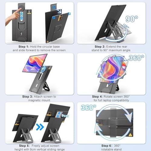 Teamgee Laptop Screen Extender - 16" FHD 1200P IPS Portable Monitor for Laptops Detachable, Dual Monitor Portable Screen for Laptop with USB-C/MINI HDMI Port Plug n Play Windows/Mac/Android