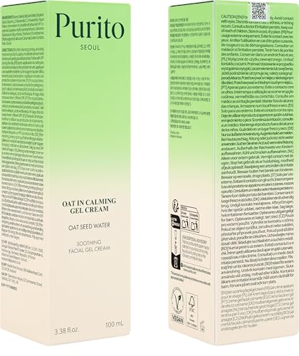 PURITO Oat In Calming Gel Cream, 77% Oat Kernel Water, Lightweight Water Gel Moisturizer, Non-Comedogenic, Fragrance Free, Vegan Korean Skincare, Sensitive Skin, 100ml