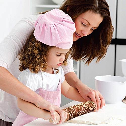 Embossing Rolling Pin Engraving Roller Cookies Decorating Embossed Rollers Pins with Engraved Flower for Baking Dough, Pie, Cookie, Fondant, Pastry, Biscuit (35 x 5cm)