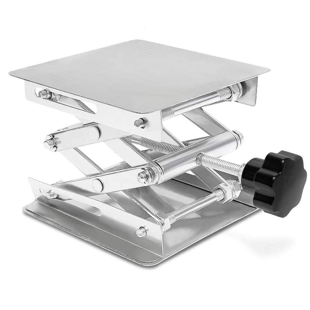 HeyWin Lab Jack Stand 4x4 inch,Made of Stainless Steel,for Raising or Lowerring Router,Laser,Cupboard,Photo Subjects, or as A Lab Scissor Jack (100mm X 100mm)