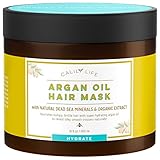 Calily Life Organic Moroccan Argan Oil Hair Mask with Dead Sea Minerals, 17 Oz. - Deep Conditioner and Nourishing - Promotes Healing & Hair Growth -Detoxifies, Strengthens, Shines & Softens [ENHANCED]