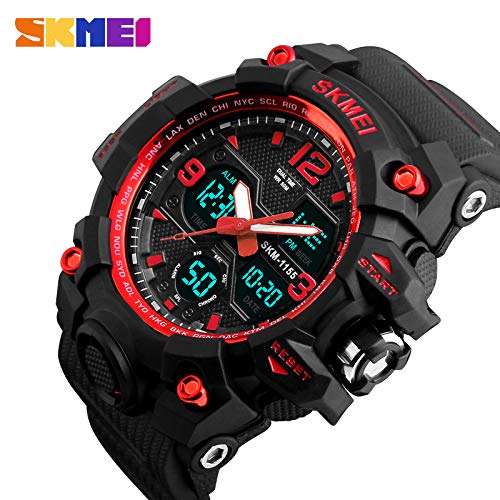 Gosasa Big Dial Digital Watch S Shock Men Military Army Watch Water Resistant LED Sports Watches (Red) - Thumbnail 2