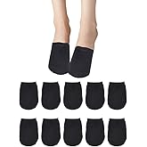 BEAMARKER 5 Pairs Premium Cotton Black Mule Socks Toe Topper No Show Liner Backless Half Socks Breathable Polycotton Seamless Non Slip Hidden Toe Covers for Women Clogs Mules Shoes