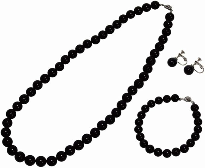 Amazon Co Jp さらさ パワーストーン ブラックオニキス ネックレス イヤリング ブレスレッド 3点セット Pos 15 服 ファッション小物