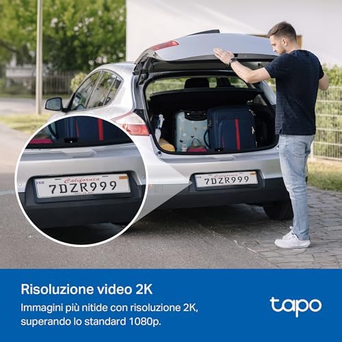C410 KIT Telecamera WiFi Esterno ad Energia Solare, 2K 3MP, Batteria 6400mAh fino a 180 Giorni dopo una Singola Carica, Visione Notturna a Colori, Allarme Con Rilevamento del Movimento, IP65