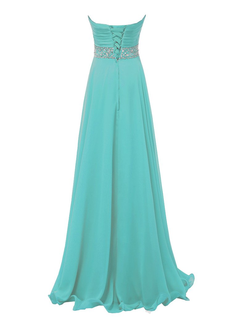 SOLOVEDRESS Women's Chiffon Long Evening Prom Dress Crystal Bridesmaid Gown
